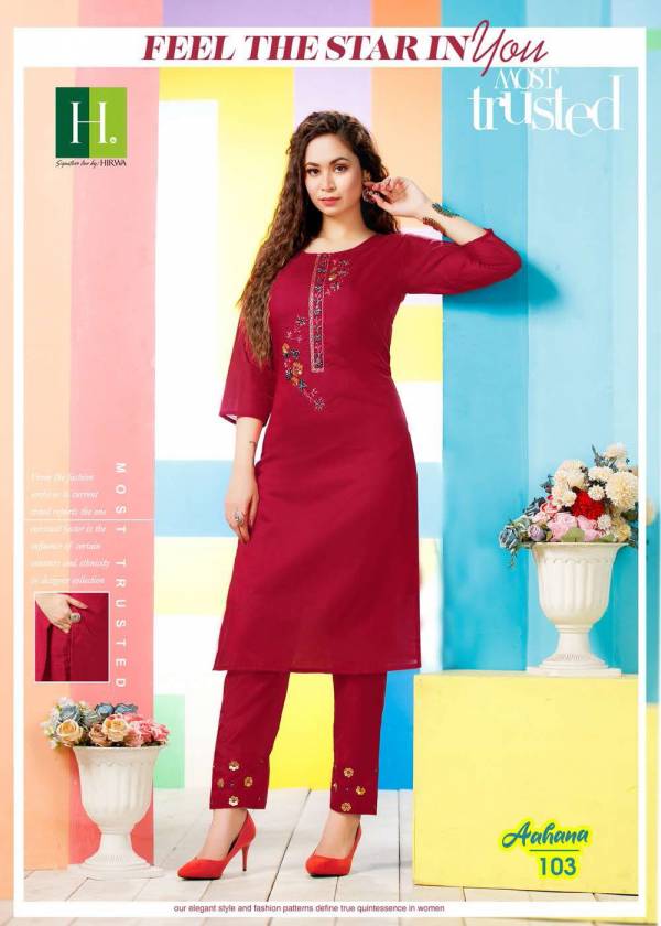 Hirwa Aahana Fancy Ethnic Wear Silk Kurti with Bottom Collection